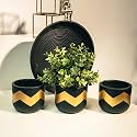 TrustBasket Terra Craze Small Clay Flower Pots Set of 3 | Black &amp; Gold Terracotta Clay Flower Pot | Mud Plant Container | Handmade Pots | Gamla for Plants | Clay Pots for Plants | Indoor Outdoor Use