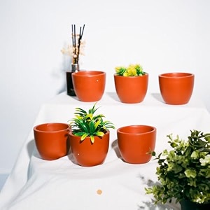 trustbasket terra minis small flower pots set of 6  olive terracotta flower pot  mud plant container  handmade pots  gamla for plants  pots for plants  indoor outdoor use