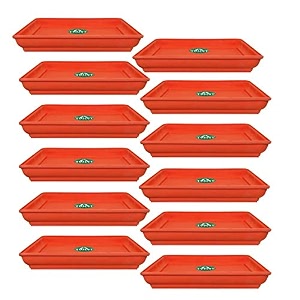 trustbasket uv treated square bottom trayplatesaucer suitable for 14 inch square plastic pot - terracotta color - set of 12  heavy duty highly durable plant saucer gamla for indoor home decor amp outdoor balcony garden