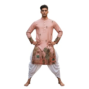 Trustous Mens Printed Kurta Dhoti Set Traditional