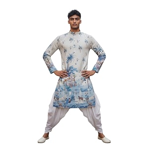 Trustous Mens Printed Kurta Dhoti Set Traditional