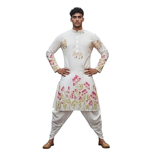 Trustous Mens Printed Kurta Dhoti Set Traditional