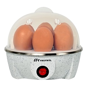 mr tru smart instant egg boiler machine 350 watts  boil upto 7 eggs hard medium soft  automatic overheat protection  marble