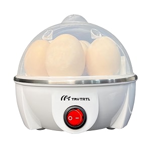 mr tru smart instant egg boiler machine 350 watts  boil upto 7 eggs hard medium soft  automatic overheat protection  white