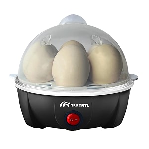 mr tru smart instant egg boiler machine 350 watts  boil upto 7 eggs hard medium soft  automatic overheat protection  black