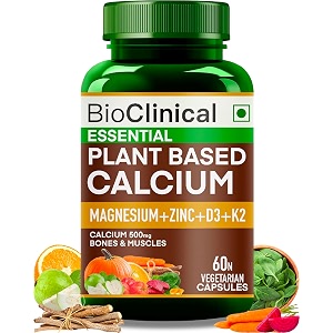 bioclinical 500mg plant calcium magnesium zinc vitamin d3  k2 for joint support amp bone health -100 plant based supplement -made with natural ayurvedic herbs amp plant extracts - 60 veg capsules