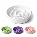 TRUVIC Ceramic Slow Feeder Dog Bowls Small Breed, 0.6 Cup Slow Feeder Cat Bowls for Fast Eaters, Ceramic Dog Food Dish no Black Chin, Puzzle Bowl for Small Dogs and Cats, White
