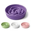 TRUVIC Ceramic Slow Feeder Dog Bowls, 1.5 Cup Puzzle Slow Feeder Bowls for Fast Eaters, Ceramic Dog Food Dish no Black Chin, Puzzle Bowl for Medium Dogs, Purple