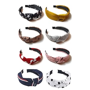 truvic hairband korean style solid synthetic fabric cross knot with elastic solid head wraps hairbands with floral print stretchy hairband for women and girls pack of 6 - multicolor
