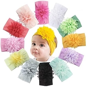 truvic lastic stretchy soft nylon bowknot velvet bow headbands knot turban headwraps flower bands for kids toddlers infants newborns and baby girls pack of 4 - multicolor