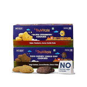 truvitals assorted millet cookies 32 biscuits  bajra cranberry cookies  ragi cashew choco chip cookies combo  healthy snacks  no maida no refined sugar amp no artificial flavours
