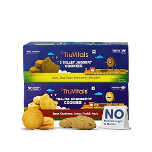 truvitals assorted millet cookies 32 biscuits  5 millet jaggery cookies  bajra cranberry cookies combo  no maida no refined sugar amp no artificial flavours