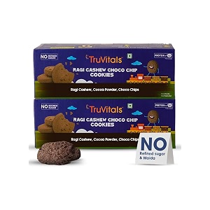 truvitals assorted ragi cashew choco chip cookies 32 biscuits  made with 100 natural ingredients ragi cashew choco chip choco powder  no added sugar  100 jaggery  no maida 2 pack x 160 g