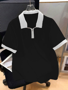 Try This Colorblock Men Polo Neck Black
