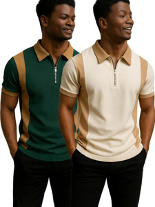 Try This Colorblock Men Zip Neck Dark
