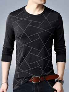 try this geometric print men round neck black t-shirt