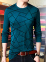 Try This Geometric Print Men Round Neck Blue T-Shirt