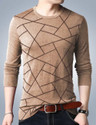 Try This Men Geometric Print Round Neck Cotton Blend Beige T-Shirt