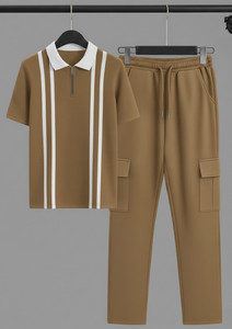 Try This Men Colorblock Brown Night Suit