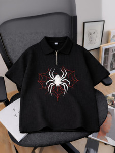 Try This Printed Men Zip Neck Black