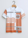 Try This Printed Men Polo Neck White, Orange T-Shirt