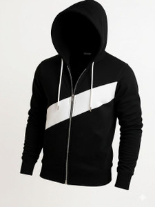 Try This Solid Men Hooded Neck Black