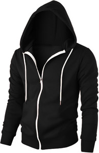 Try This Solid Men Hooded Neck Black