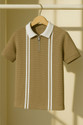 Try This Striped Men Polo Neck Brown