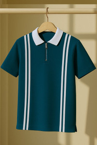 Try This Striped Men Polo Neck Green