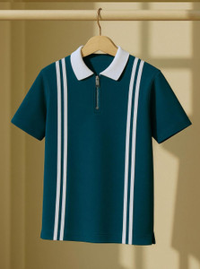 Try This Striped Men Polo Neck Green