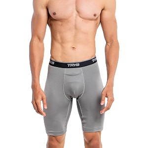 tryb mens compression shorts long leg performance underwear spandex running workout athletic quick dry tights boxer brief trunk pro-compression-grey-l