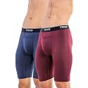 TRYB Men’s Pro-Compression Shorts Sports Underwear | Stretchable Long Trunks for Running &amp; Gym | Quick Dry, Moisture Wicking, Muscle Support | Antibacterial Eco-Friendly Fabric |-Navy-Maroon-XXL
