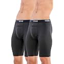TRYB Mens Compression Shorts Long Leg Performance Underwear Spandex Running Workout Athletic Quick Dry Tights Boxer Brief Trunk Pro-Compression-Black-XL