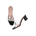 TRYME Embellished Front Studded Buckle Block Heels