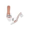 TRYME Embellished Front Studded Buckle Block Heels