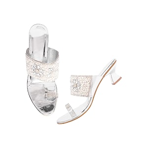 TRYME Fancy Embroidery Kitten Heel Sandal Stylish