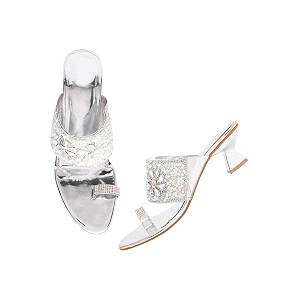 TRYME Fancy Embroidery Kitten Heel Sandal Stylish