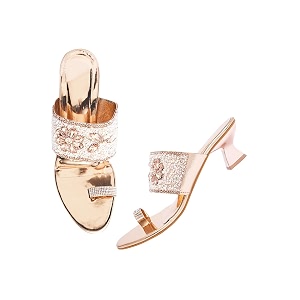 TRYME Fancy Embroidery Kitten Heel Sandal Stylish
