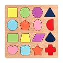 TS WITH TECHSUN Wooden Puzzles for Toddlers for Kids Preschool Learning Toys, Wooden Montessori Toddler Alphabet, Number, Shape Puzzles for Kids 2-4 Years Old (Shape Puzzle)
