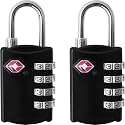 TSA Locks for Luggage, 2-Pc Durable Steel Padlock, Keyless Easy to Read 4-Digit Combination Lock for Backpacks, Travel Suitcases, Toolbox, Filing Cabinets, Baggage & Gym Locker, Black