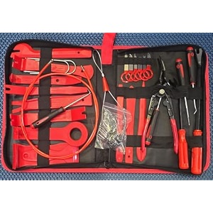 tsaif 40 pieces abs material professional car trim removal kit with sturdy and unbreakable zip case panel trim upholstery rivets clip puller plier fastener car door panel dashboard