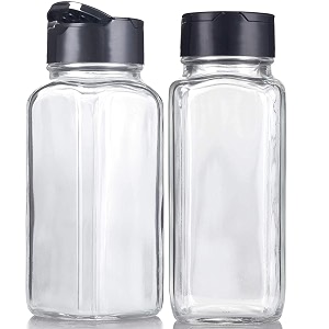 clearamptransparent glass material saltamppepper shaker spice holder condiment set holder dispensers with black sifter two sided sifter capshaker holespour openfor homeampkitchen 2 jar