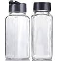 Clear&Transparent Glass Material Salt&Pepper Shaker Spice Holder Condiment Set Holder Dispensers with Black Sifter Two Sided Sifter Cap(shaker holes/pour open)for Home&Kitchen (2 JAR)