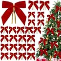Tsorode 24 Pcs Red Velvet Bows for Christmas Tree,Red Christmas Tree Bows
