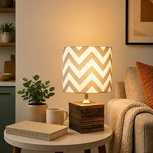 tu casa wooden table lamp maze print fabric shade for home bedroom lounge