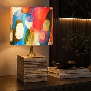 tu casa mango wood table lamp fabric shade bedroom living room console