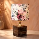 tu casa Wooden Table Lamp Printed Satin Shade for Bedroom, Living Room