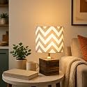 tu casa Wooden Table Lamp Maze Print Fabric Shade for Home, Bedroom, Lounge