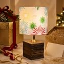 tu casa Bedside Table Lamp Wooden Base Floral Shade Warm Light 12"