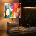 tu casa Mango Wood Table Lamp Fabric Shade Bedroom, Living Room, Console